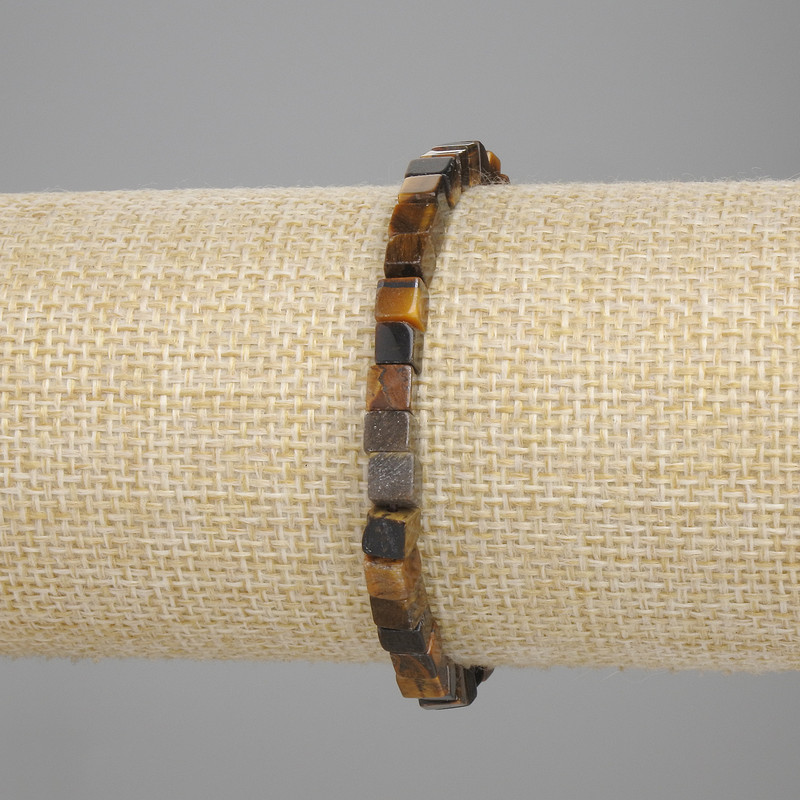 Tiger's Eye Bracelet Cubes, 5x5 mm, length 18 cm ±, stretch