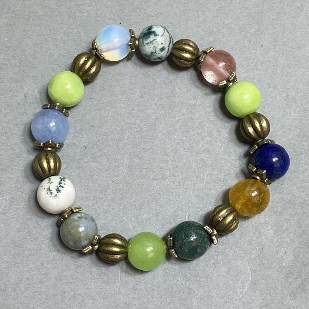 Assorted Stretch Bracelet with Smooth 10 mm Beads and Metal Inserts, Length 18 cm ±