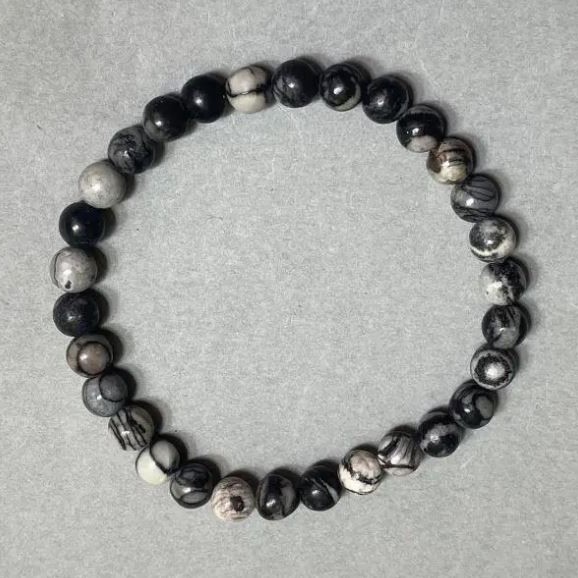 Bracelet, Jasper, smooth 6mm beads, length 18 cm ±, stretch