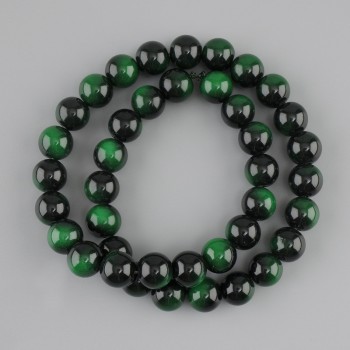 Beads Green Tiger's Eye (single) smooth round bead, 10 mm diameter, 37 cm length on monofilament