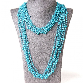 (140 cm) Spiderweb Necklace with Round Pendants Blue