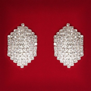 (22x22 mm) Women's earrings with white rhinestones, light metal, wedding and evening studs (studs) classic medium