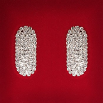 (45x25 mm) Women's earrings, white crystals, light metal, wedding and evening wear, oval elongated studs