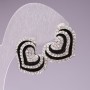 Stud Earrings 'Heart' Evening / Black Enamel / White Crystals / Silver-Tone Metal / 25mm