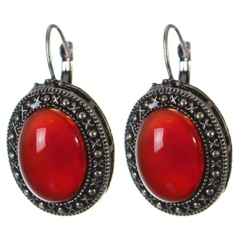 Discounted earrings bezel setting 'Dot Cross', oval stone 2.5×2 cm, length 3.8 cm