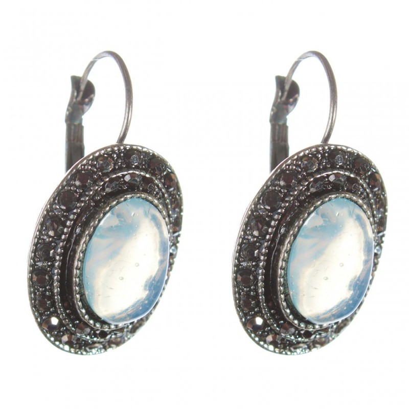 Sale Moonstone Earrings in a 'Drop Silver' Setting, Oval Stone 2.5×1.9 cm, Length 3.5 cm