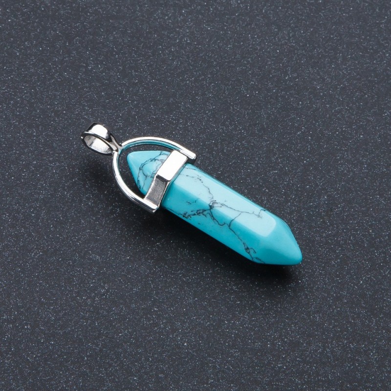 Hexagonal pendant with synthetic green turquoise 4×0.9 cm