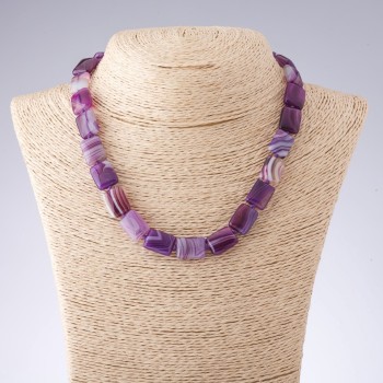 Agate Bead Necklace in Purple Tones, rectangular, diameter 12×17 mm, length 44 cm