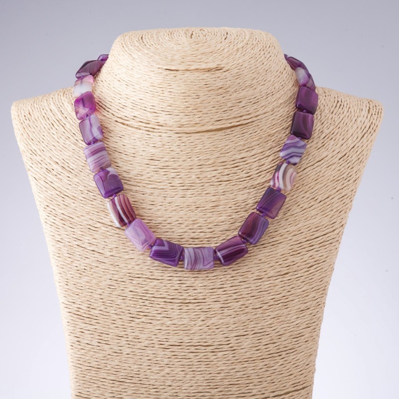 Agate Bead Necklace in Purple Tones, rectangular, diameter 12×17 mm, length 44 cm