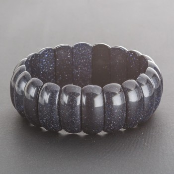 Aventurine bracelet 'Blue Sand Night of Cairo' on elastic, rectangular link 2.5×1 cm
