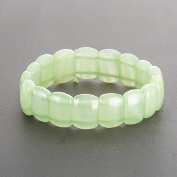Bracelet Green Onyx on Elastic Band Rectangular Links 1.5 x 1.1 cm