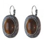 Clearance. Tiger's Eye Earrings with Greek Setting, Oval Stone 2.3 × 2.8 cm, Length 4 cm