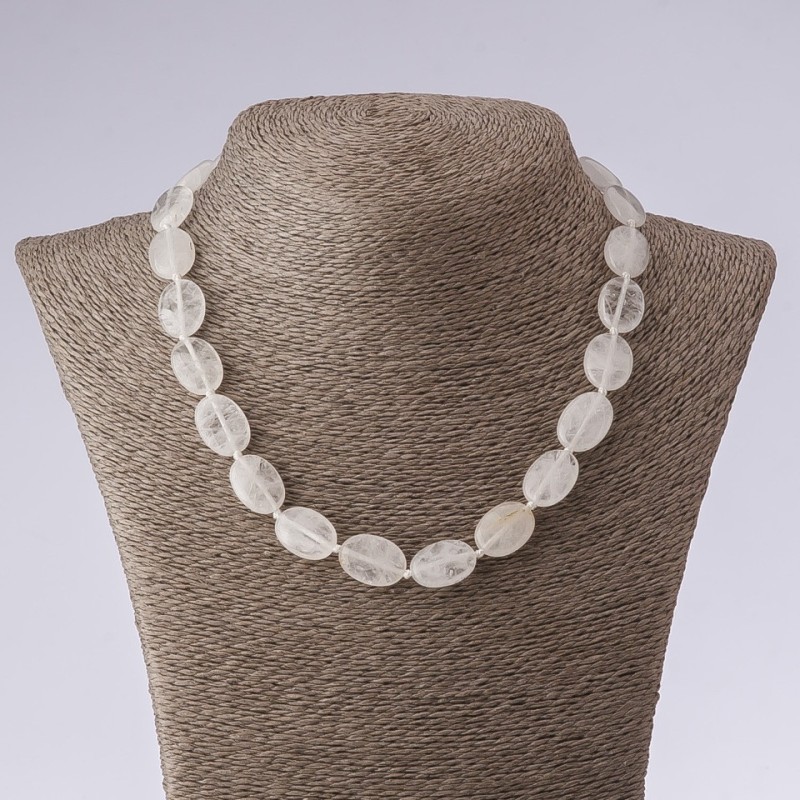Natural Stone Necklace, White Quartz Oval Beads, 45 cm length, 13x18 mm diameter