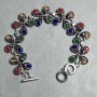 Bracelet with multicolored stones and rhinestones, silver-tone metal, length 20–23 cm, toggle clasp