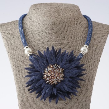 Blue Chrysanthemum Textile Fashion Cord Necklace, length 48–55 cm