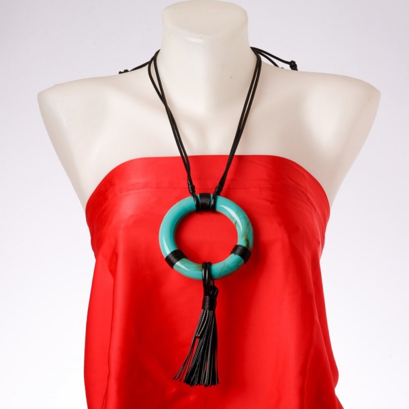 Long cord pendant 'Circle with a tassel' — outer diameter 97 mm ±, inner diameter 60 mm ±, length 75 cm ±