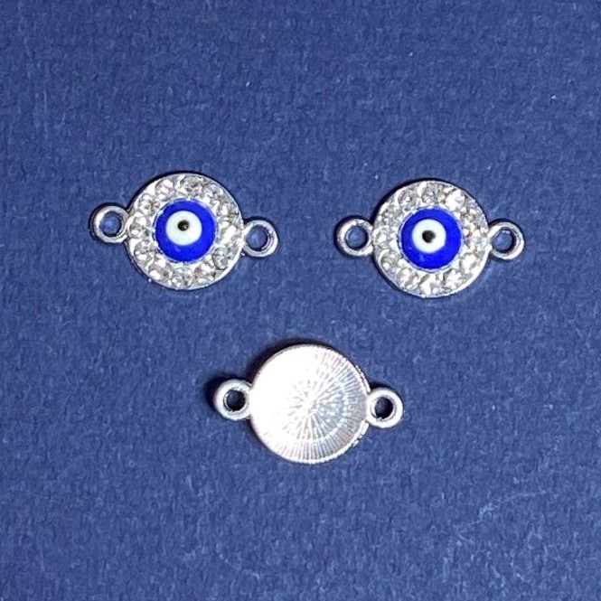 Pendant connector in rhinestones 'Eye' 1, 1x1, 8 cm silver-tone finish. 3 pcs