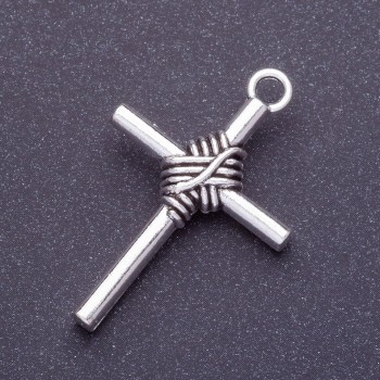 Cross pendant findings, length 40mm, d1-3, 5 mm, silver color finish. 6 pcs