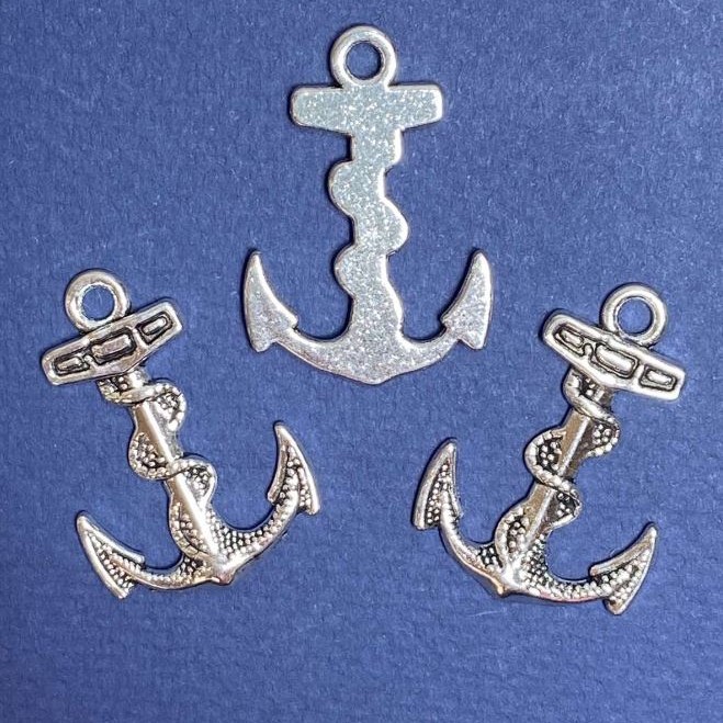 Anchor pendant findings, length 35mm, hole diameter 1–3mm, silver finish, 7 pcs