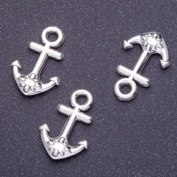 Anchor pendant finding, length 20x13 mm, diameter 1-1.5 mm, silver finish, 20 g, 19 pcs (±)
