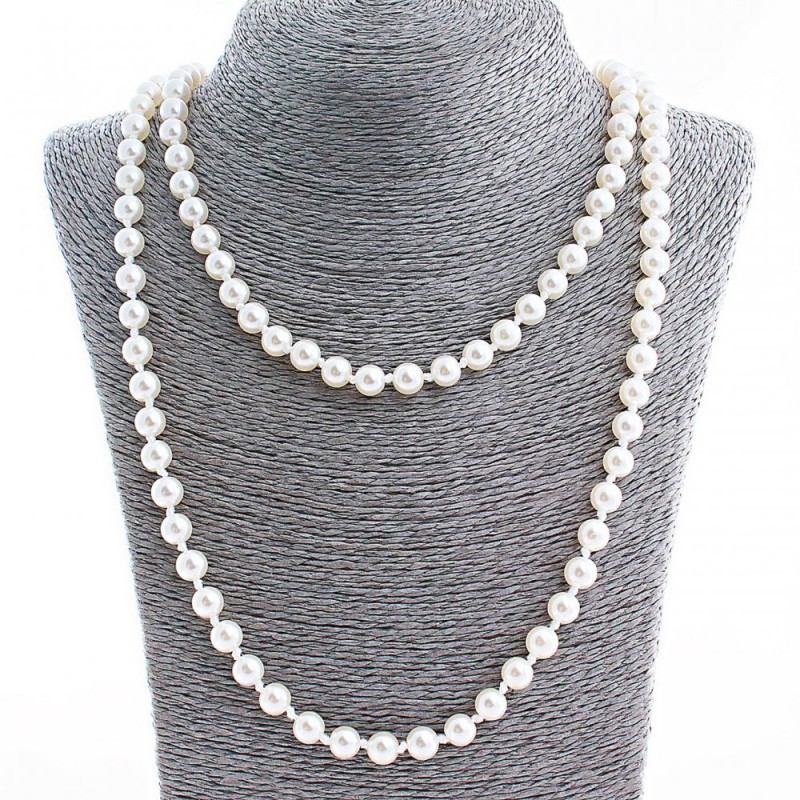 Long Pearl Bead Necklace (artificial plastic), 8 mm diameter, 150 cm +