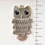 (45 mm) Owl pendant in light gray metal, linked by chains, black rhinestones, medium
