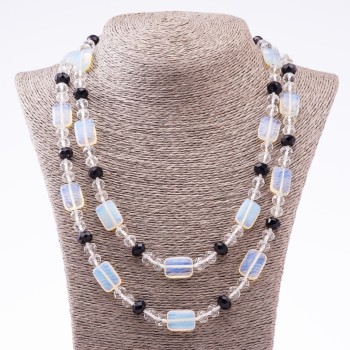Clearance: Long Moonstone (Synthetic) Necklace with Czech Crystal, bead sizes 13×18 mm, 8 mm, 10 mm, length 120 cm