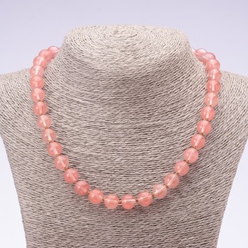 Chalcedony natural stone necklace with a smooth bead, 10 mm diameter, 45 cm length