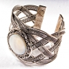 Wide Mother-of-Pearl Bracelet with Metal Clasp and Openwork Round Setting