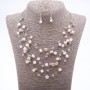 Earrings and Necklace Set "On the Strings of the Soul" with white mother-of-pearl beads, diameters 7 mm and 5 mm, length 46-50 cm