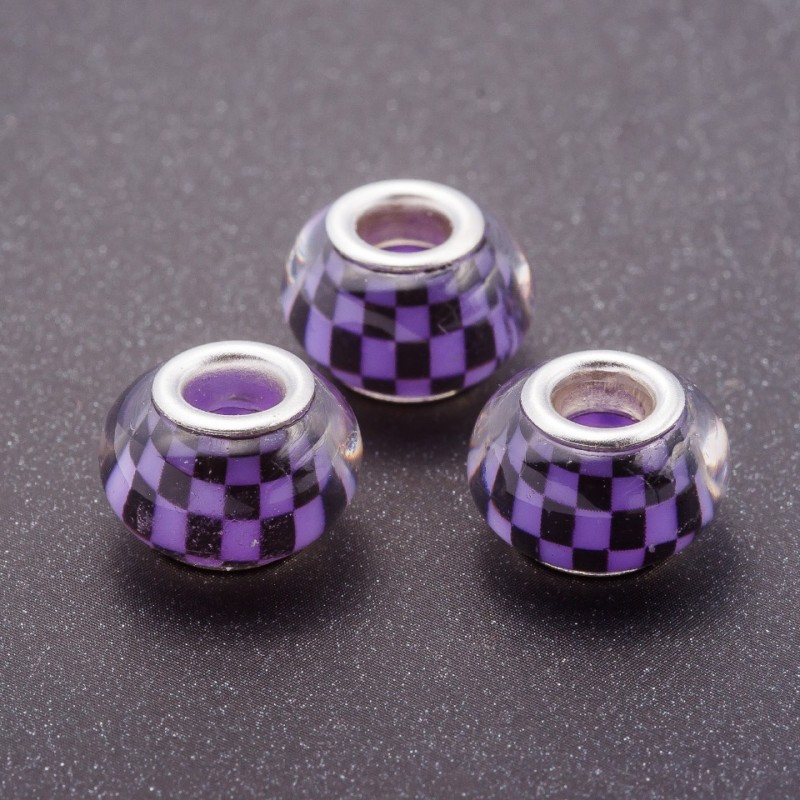 Pandora bead lilac 'Checkmate' plastic, 13mm diameter, 5mm hole, pack of 11