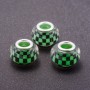 Pandora Bead Green Checkered Pattern, plastic, diameter 13mm, hole diameter 5mm, pack of 11 pcs