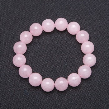 Elastic bracelet natural pink quartz smooth bead, diameter 12mm+