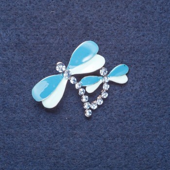 Brooch "Dragonflies" rough enamel silver-colored metal 4×2.5 cm