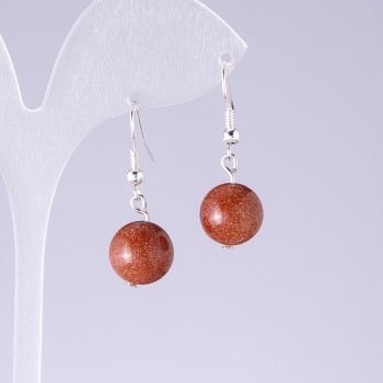 Aventurine Earrings 'Golden Sand' Bead, 12mm diameter