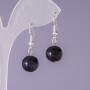 Earrings Aventurine Stone Blue Sand Cairo Night Smooth Ball, 12 mm Diameter, 3 cm Length