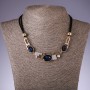 Cord necklace with blue crystals 'Geometry', length 40-48 cm