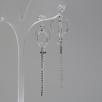 Earrings 'Itaolyao' Crosses, 15 mm diameter, 65 mm length, silver
