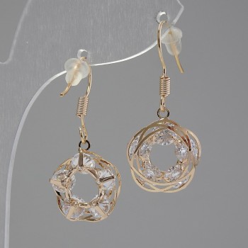 Earrings "Itaolyao" Roses with Crystals, diameter 15mm, length 35mm, gold color