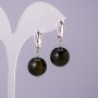 Hawk's Eye natural stone earrings, 14 mm diameter, 18 mm length