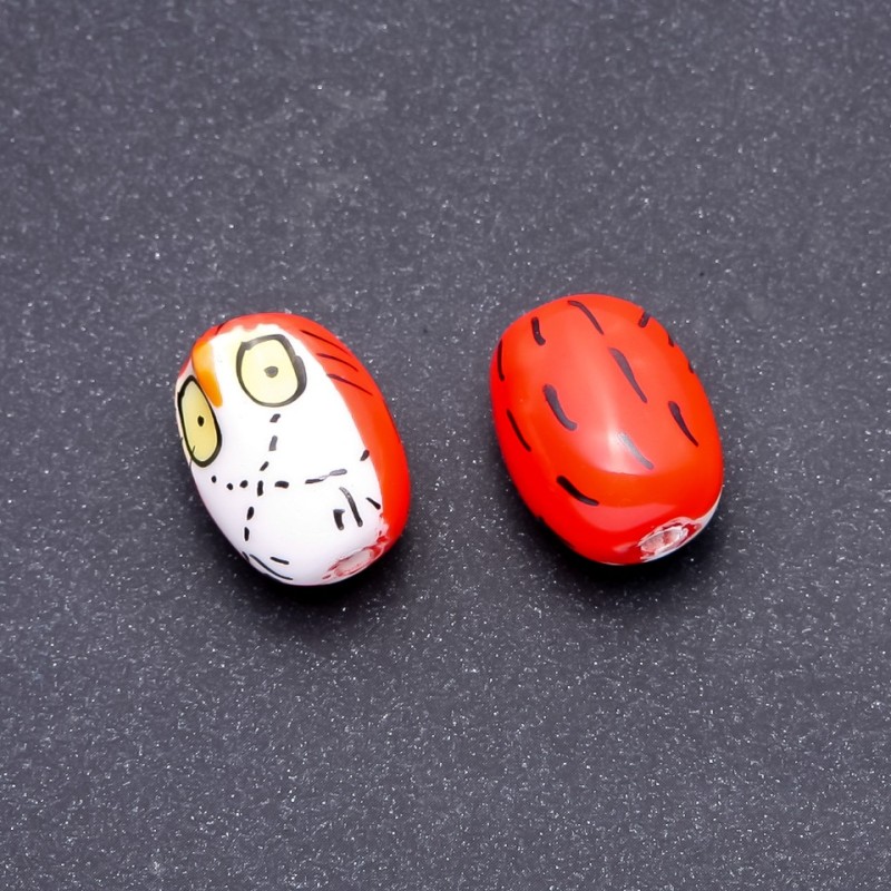 Orange Faceted Ceramic Owl Bead, 2 pcs, 22x16 mm