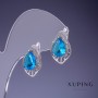 Xuping Earrings with Blue Crystals 17x12 mm Rhodium