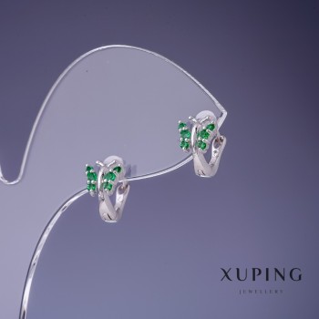 Xuping Earrings Butterflies with Green Rhinestones 10x7mm Rhodium