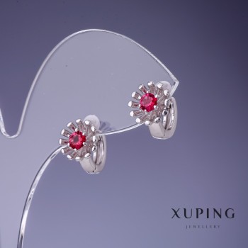 Xuping Earrings Flower with Raspberry Crystals 12x9mm Rhodium