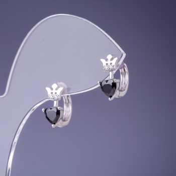 Xuping Earrings with Black Cubic Zirconia, Rhodium-Plated, 12x6 mm