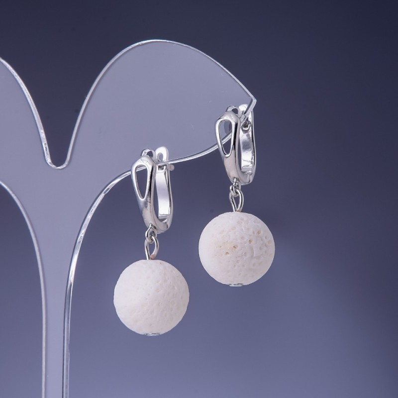 Earrings Porous Coral White Elegant, 14 mm diameter