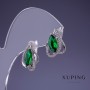 Earrings Xuping Emerald Green Zircon 12x16mm Rhodium