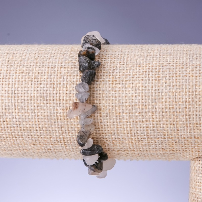 Rutilated Quartz Chip Bracelet, 5–8 mm diameter chips, 18 cm long