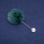 Green mink fur brooch with pin, 50 mm diameter, 90 mm length