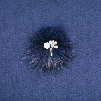 Blue mink fur brooch with a flower, 50 mm diameter